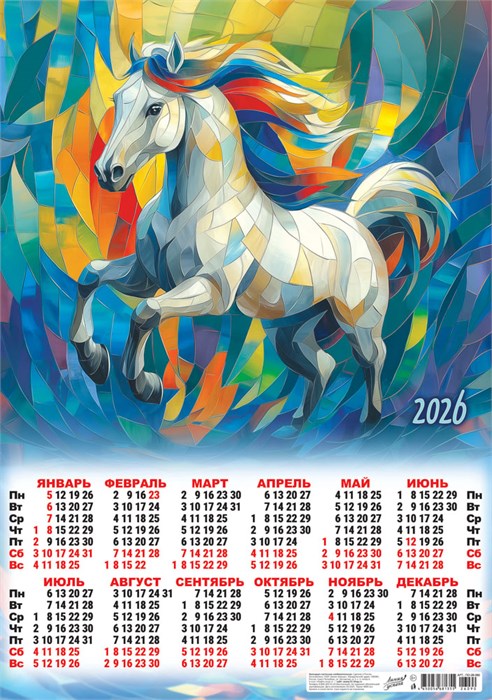 Листовой календарь на 2026 год А2 "Символ года. Прекрасный витраж" ПО-26-090 ПО-26-090