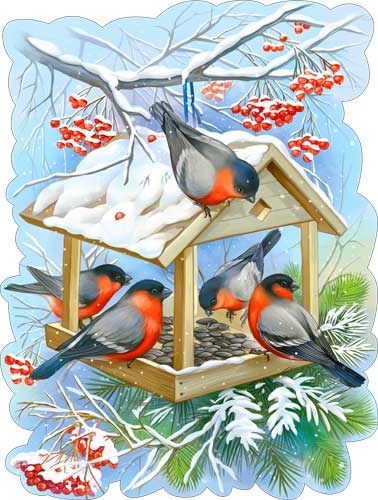 Плакат фигурный  "Снегири" кормушка 595х450мм P2-522 P2-522