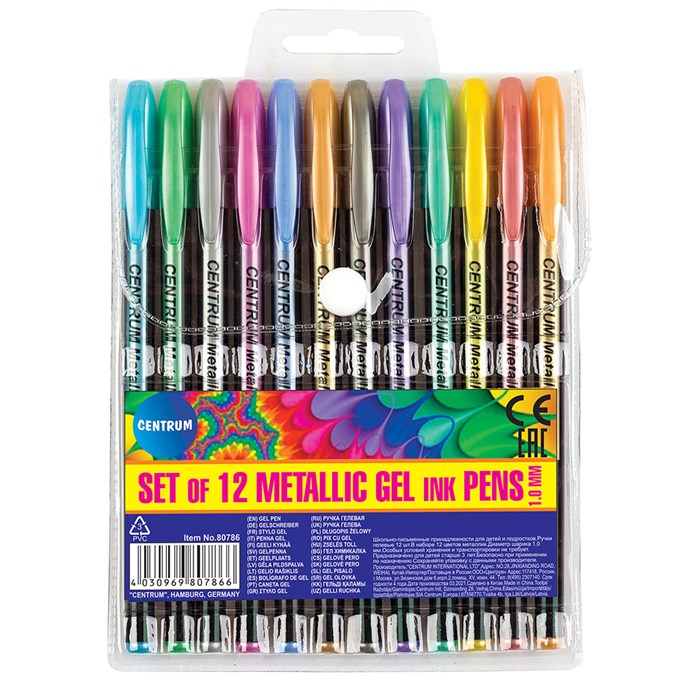 80786 Набор гелевых ручек METALLIC, 12 цветов, 1.0мм, в ПВХ упаковке 80786