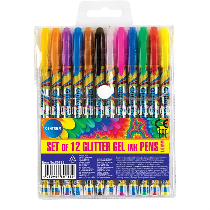 80785 Набор гелевых ручек, 12 цветов с блестками, 1,0 мм. 80785