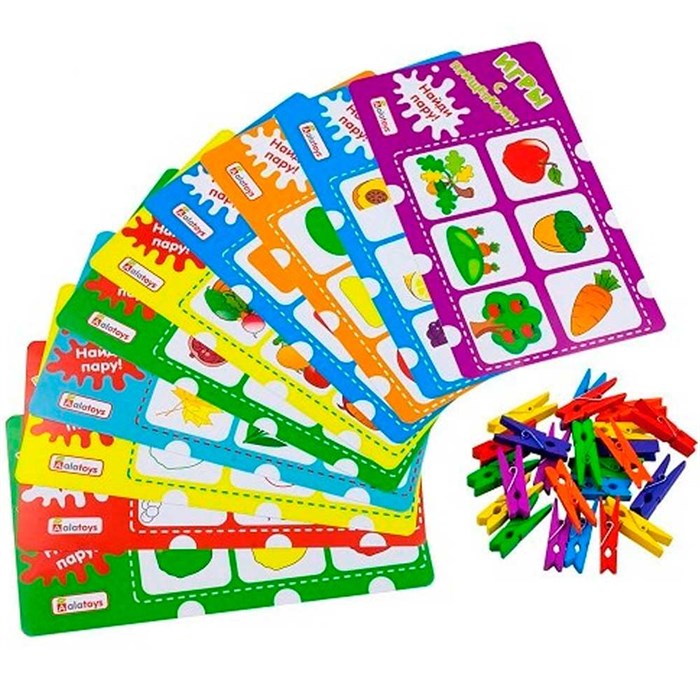 Деревянные Игры с прищепками "Фрукты-овощи" ПР14 /16/. 478-309