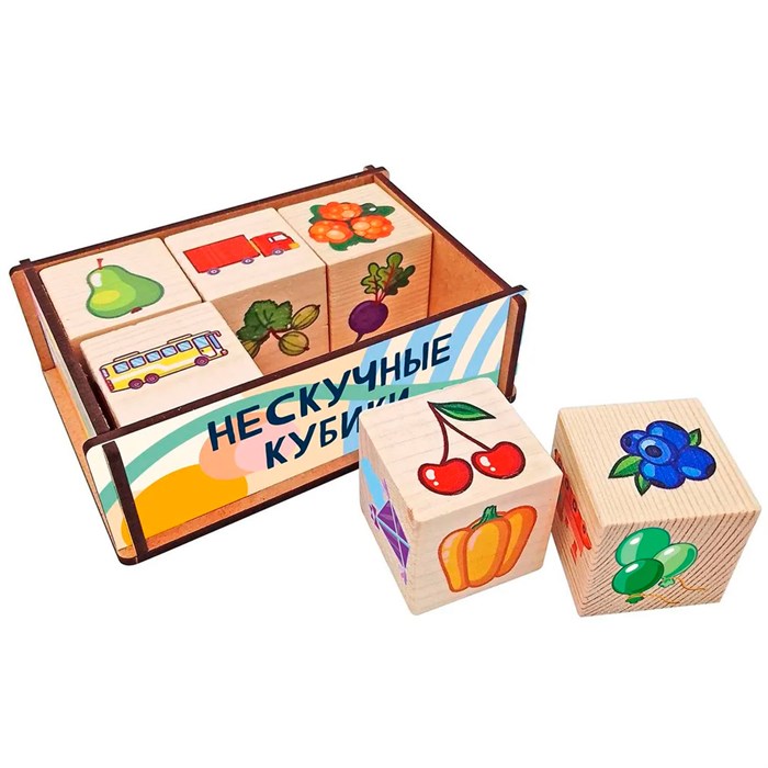 Деревянные Кубики 6 шт Нескучные в дер. коробке 8699 979-564