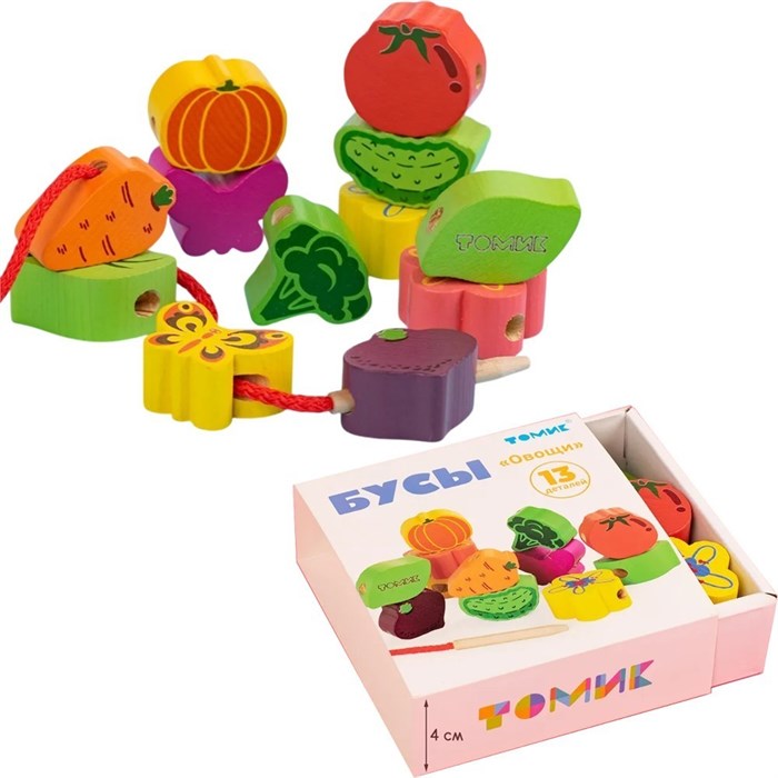 Деревянная шнуровка Шнуровка Бусы Овощи 13 деталей Ш-06 478-899
