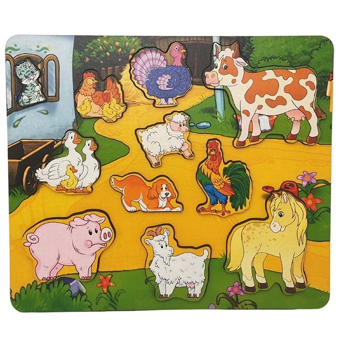 Деревянная Рамка вкладыш Кто живет на ферме? 11 деталей 8409 380-237