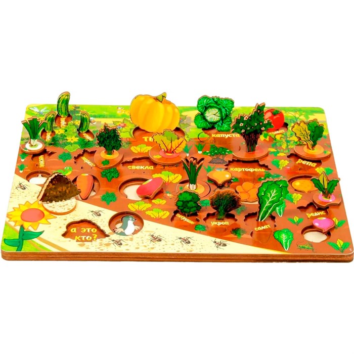 Деревянная 3D Развивающая доска Овощи на грядке.Огород 34 дет. 7907 /25/ 478-918