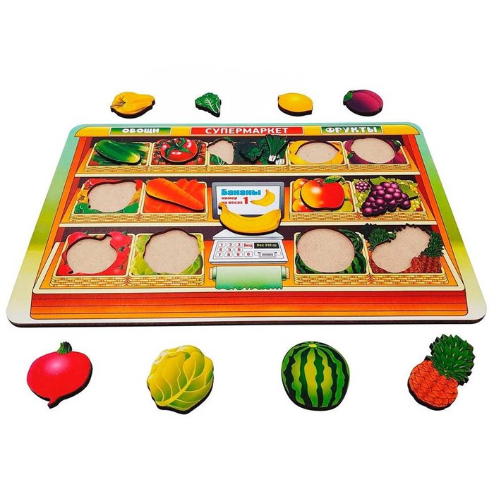 Деревянная Рамка-вкладыш большая Супермаркет. Овощи и фрукты 16 дет. 8571 /35/ 478-916