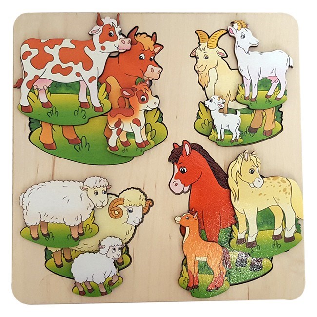 Деревянная рамка вкладыш Домашние животные 3 слоя 7914 280-521