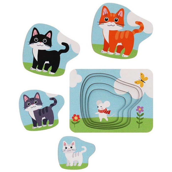 Деревянный Пазл-матрешка Четыре кота, основание 4 детали 962523 478-637