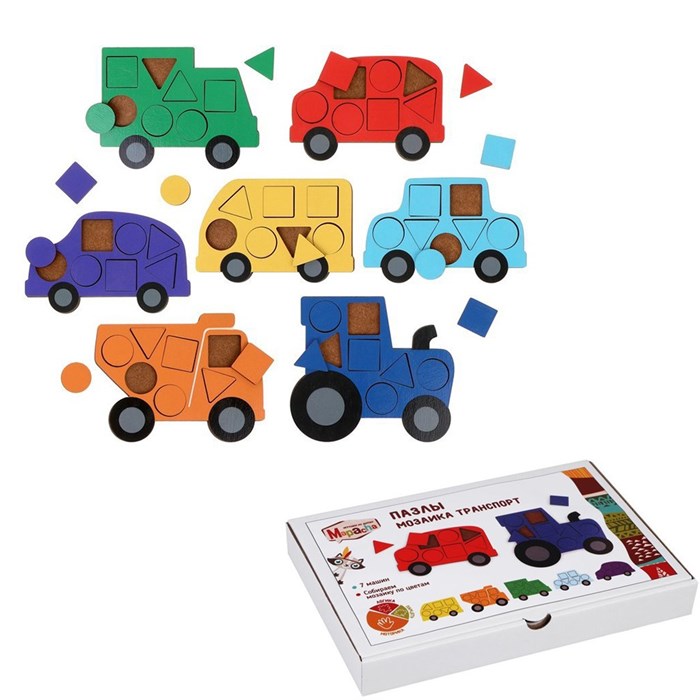 Деревянный Пазл мозаика машинки 962219 478-634