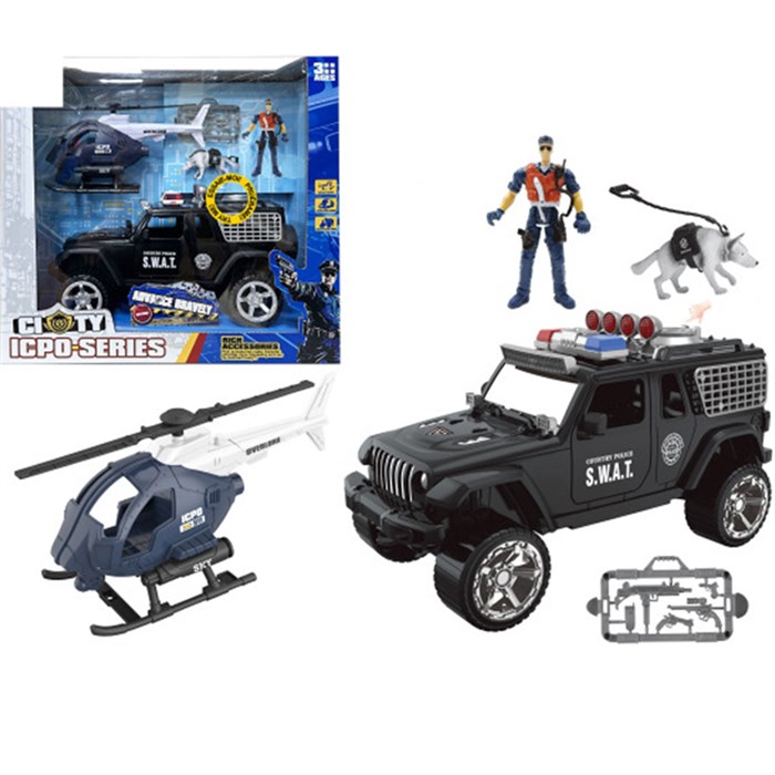 Набор Полицейского 8846A вертолет, машина, солдат с собакой в кор. 116-501
