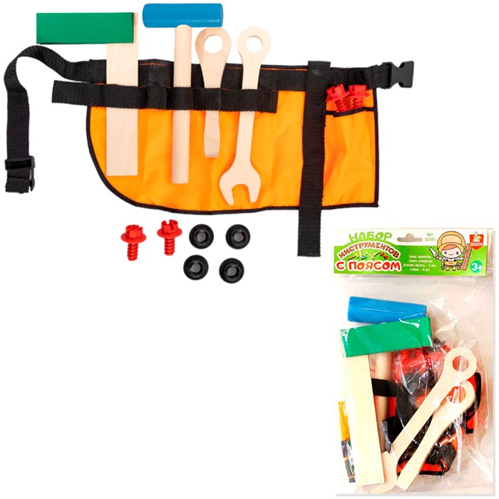 Набор инструментов с поясом молоток, ключ, отвертка, уголок, болты, гайки 02361 216-177