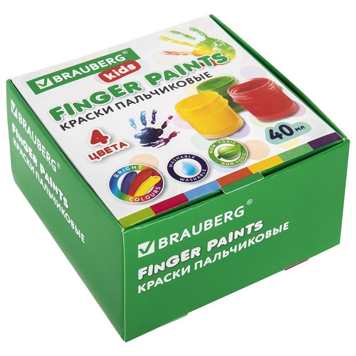 Краски пальчиковые 4 цв. для малышей от 1 года 192278 Brauberg kids 909-438