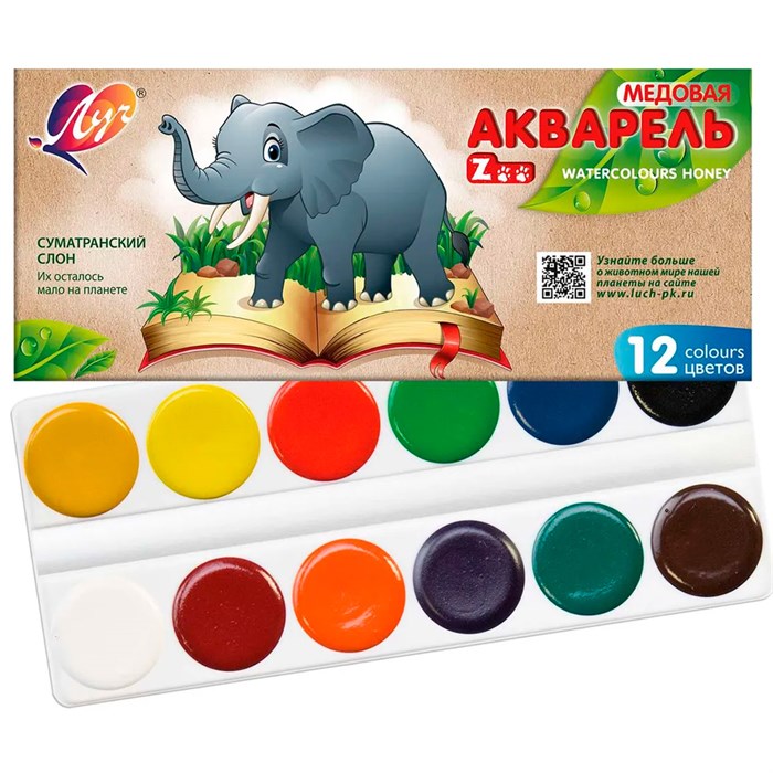 Акварель 12 цв. Zoo медовая б/к 19С1247-08 /ЛУЧ/ 592-436