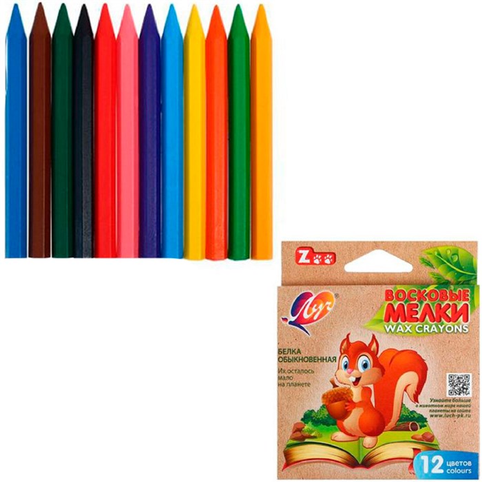 Карандаши восковые 12 цв. Zoo 12С865-08 /ЛУЧ/ 392-831
