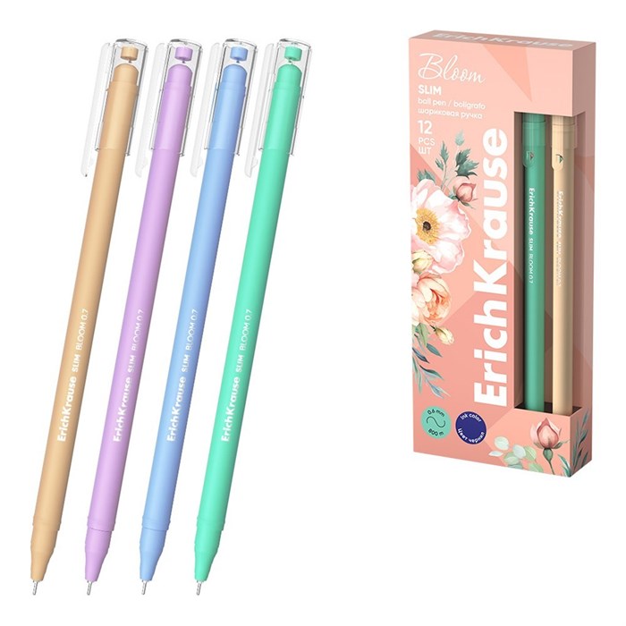 Ручка шарик синий Slim Stick Pastel Bloom 0.7 61047 /Erich Krause/ 910-369