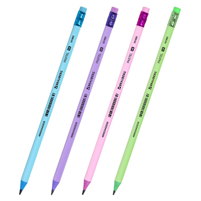 Карандаш ч/гр НВ "Pastel" с ластиком ассорти 181995 Brauberg 909-257