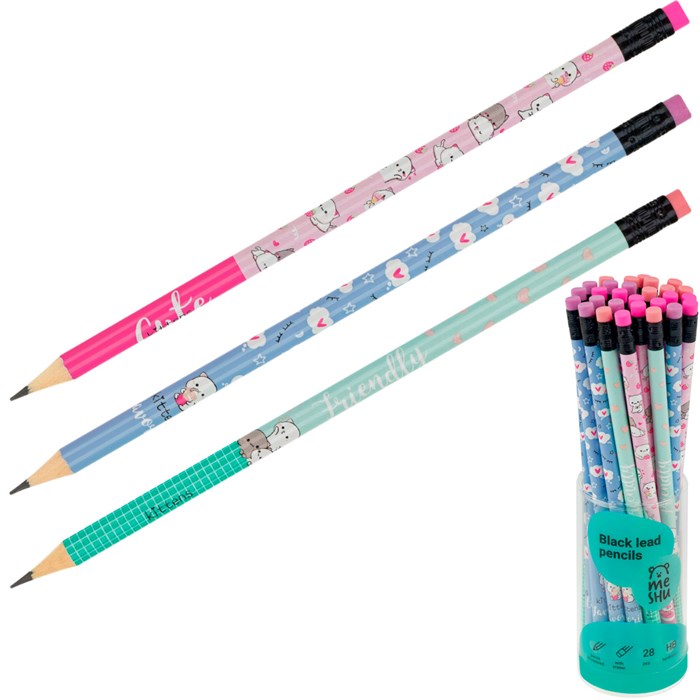 Карандаш ч/гр MESHU Kittens, HB, заточен., с печатью, с ластиком, ассорти MS_58142 909-096