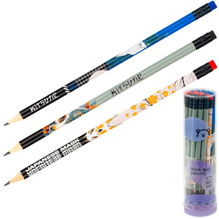 Карандаш ч/г MESHU "Kitsune", HB, заточен., с печатью, с ластиком, ассорти 368074 897-432