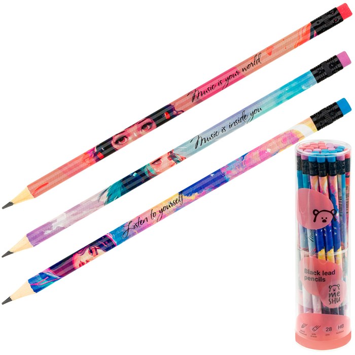 Карандаш ч/г MESHU "Girls and music", HB, заточен., с печатью, с ластиком, ассорти 368075 897-431