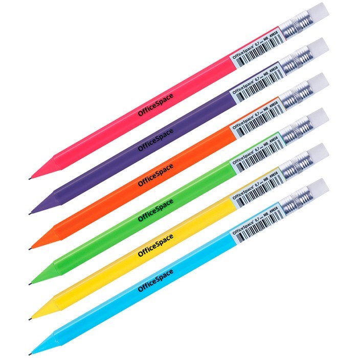 Карандаш ч/гр механический 0,7мм, с ластиком, ассорти OfficeSpace 297433 891-676