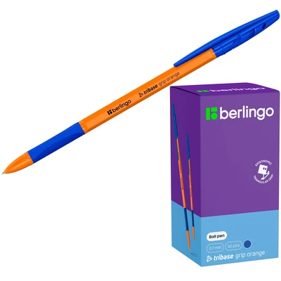 Ручка шариковая синяя 0,7мм Berlingo "Tribase grip orange" 355442 894-020
