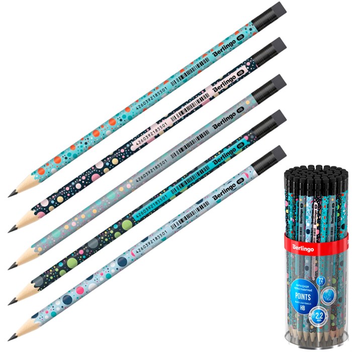 Карандаш ч/гр "Points" HB,круглый, заточен., с ластиком, ассорти BP01309 Berlingo 893-916
