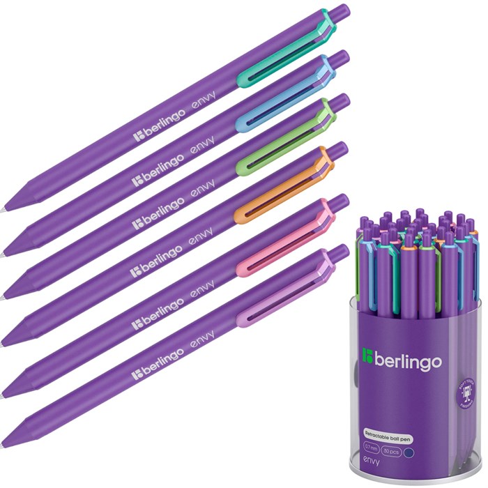 Ручка шариковая автоматическая Berlingo "Envy" синяя, 0,7мм, корпус ассорти 350511 894-027