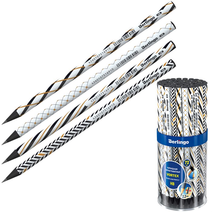Карандаш ч/гр "Vortex" HB, круглый, черное дерево, заточен 299344 Berlingo 893-927