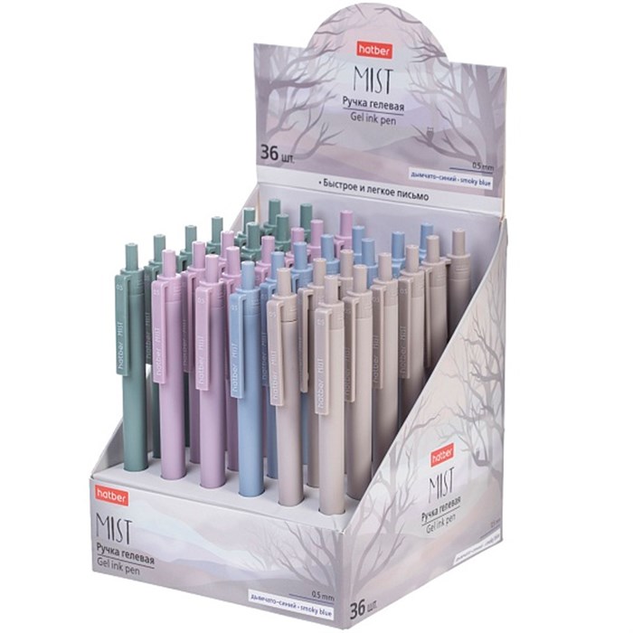 Ручка гелевая Автомат. Mist дымчато-синяя 0,7 мм. Ассорти 36 шт GP_080026 Hatber 889-372
