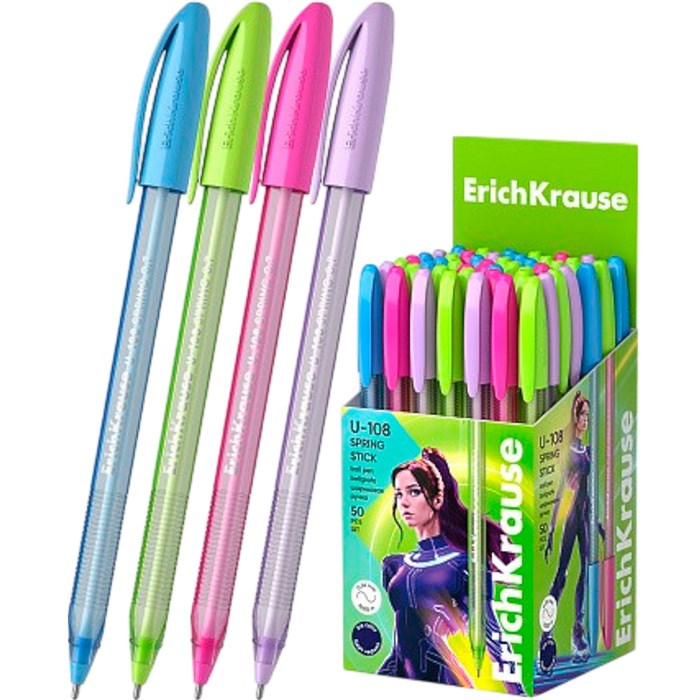 Ручка шариковая синяя U-108 Spring Stick 1.0, Ultra Glide Technology 58108 /Erich Krause/ 895-693