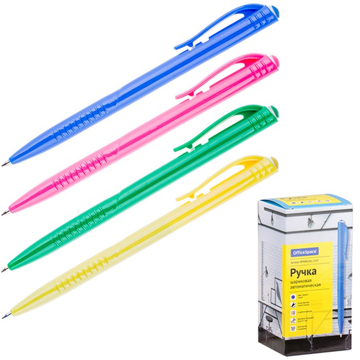 Ручка шариковая автомат синяя, 0,7мм, цветной корпус OfficeSpace BPRBR106_1310 891-816