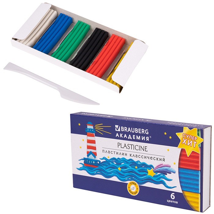 Пластилин 6цв Академия хит 120гр. со стеком 106440 BRAUBERG 991-101