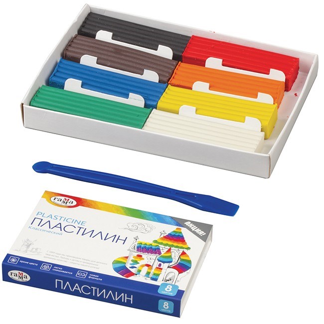 Пластилин 8цв Классический со стеком 160 гр. 281031 /ГАММА/ 592-401