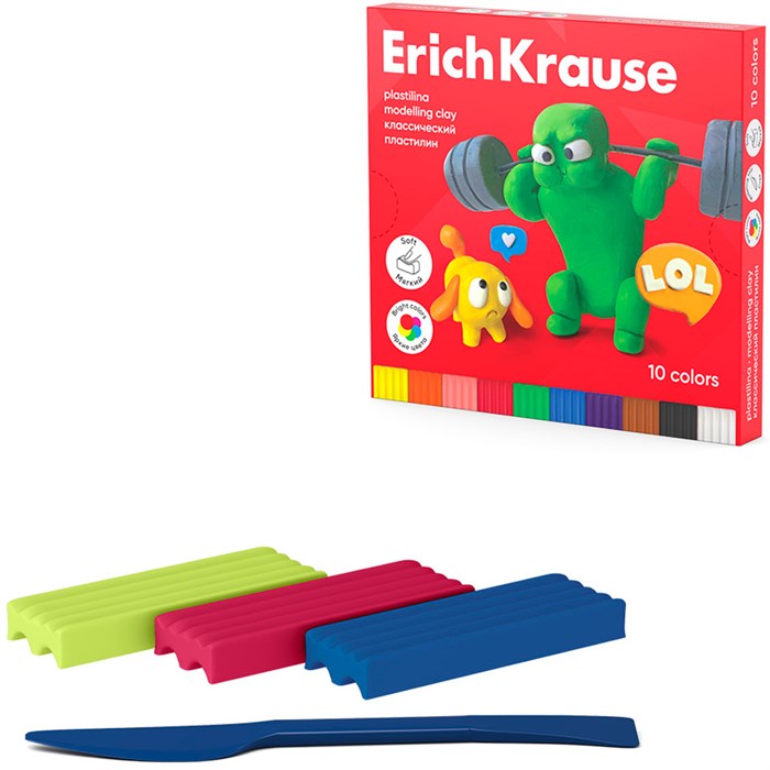 Пластилин 10цв со стеком Jolly Friends 61346 /Erich Krause/. 889-677