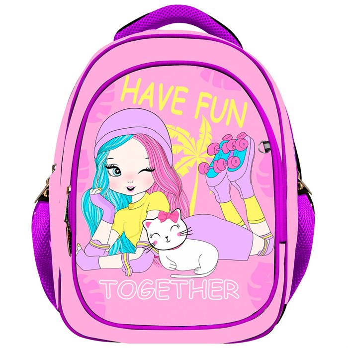 Рюкзак школьный облег. с анатомической спинкой, 3 отд. на молнии Девочка на роликах 70400 888-056