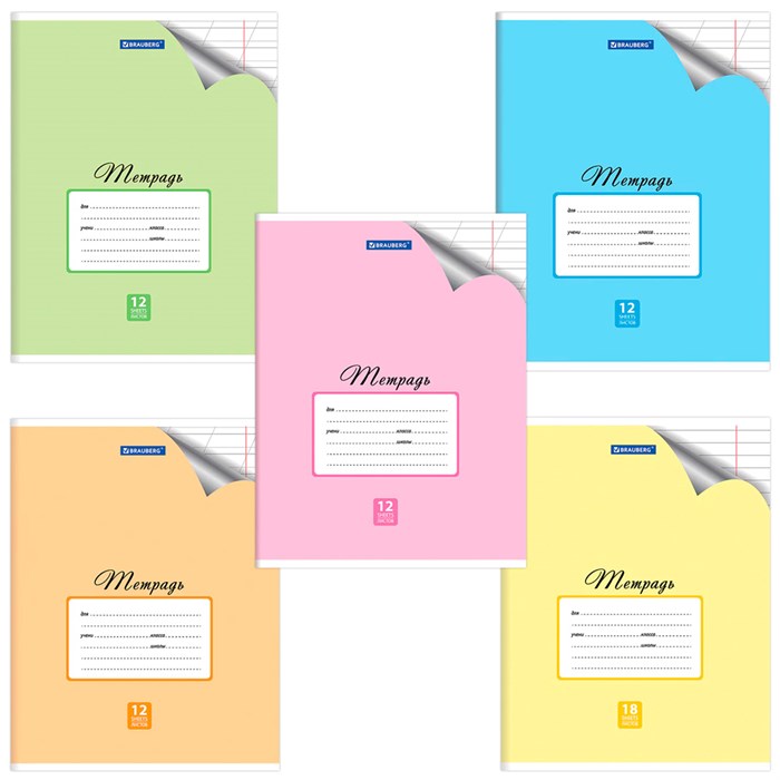 Тетрадь 12 л. косая линия пастельная с углолком Brauberg 104504. 910-390