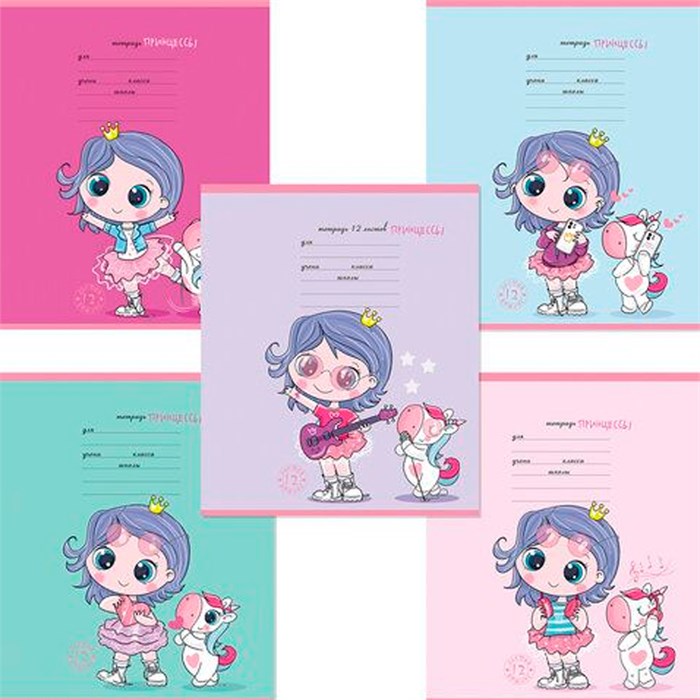 Тетрадь 12 л. клетка Скрепка S Девочки принцессы 015762 898-806