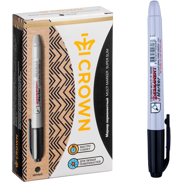 Маркер черный для доски Crown "Multi Marker Super Slim" пулевидный 1мм 207905 910-620