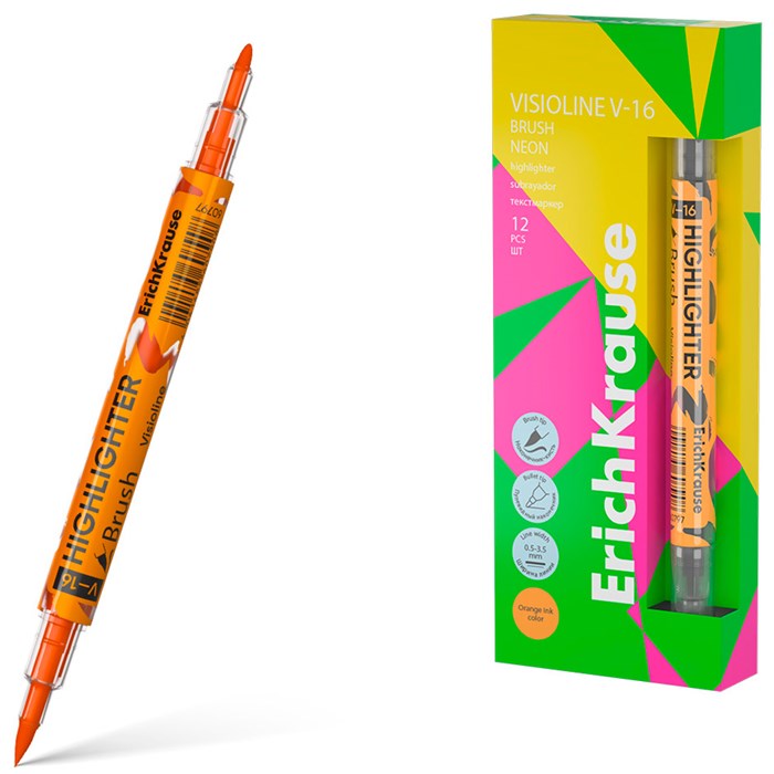 Двухсторонний текстмаркер оранжевый Visioline V-16 Brush Neon 60797 /Erich Krause/ 894-808