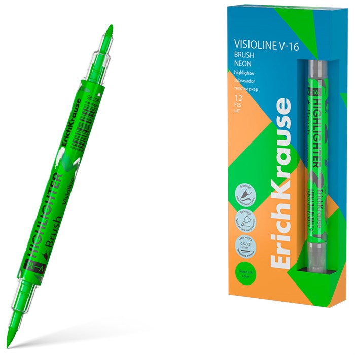 Двухсторонний текстмаркер зеленый Visioline V-16 Brush Neon 60795 /Erich Krause/ 894-806