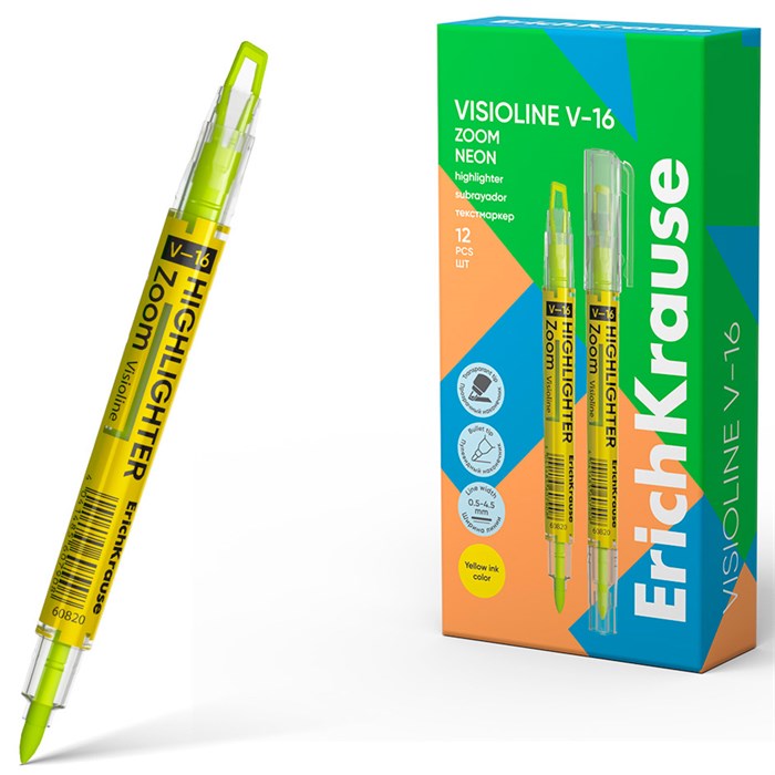 Двухсторонний текстмаркер желтый Visioline V-16 Zoom Neon 60820 /Erich Krause/ 894-809
