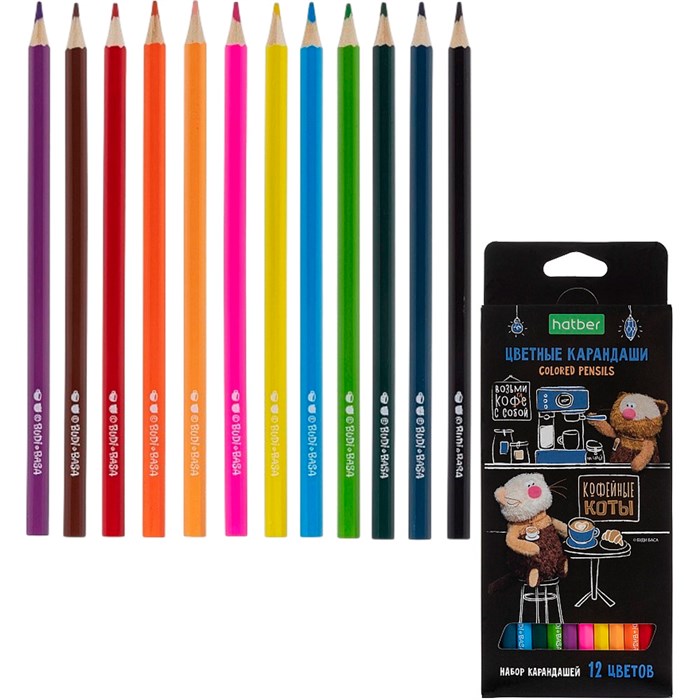 Карандаши цветные 12 цв. ECO Кофейные коты CS_091071 Hatber 898-919