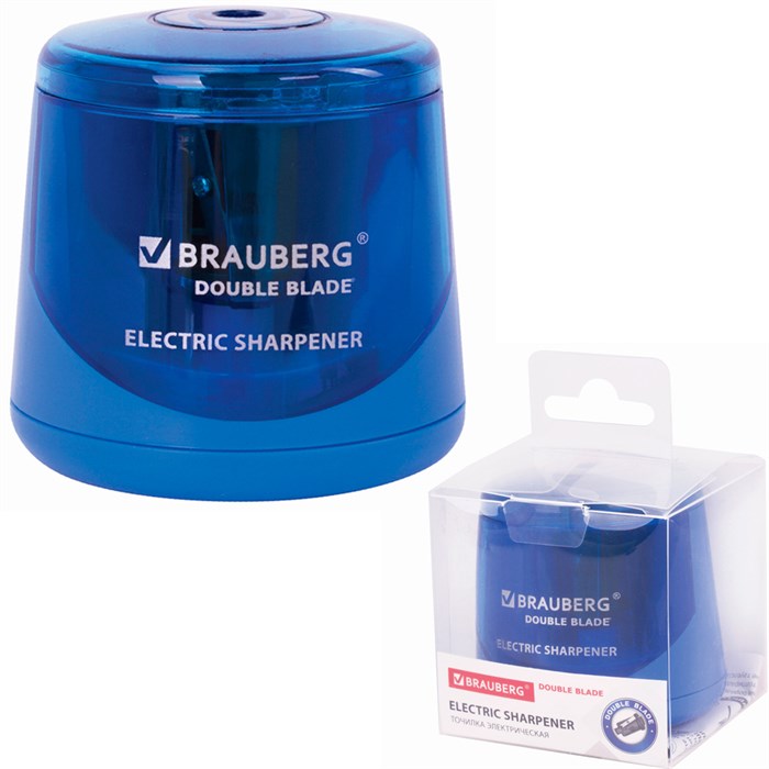 Точилка электрическая DOUBLE BLADE BLUE двойное лезвие, питание от 2 батареек AA, 229605 Brauberg 910-149