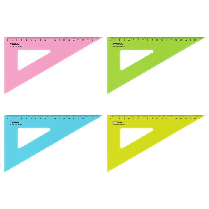 Треугольник 30° 18см СТАММ пластиковый, прозрачный, неоновые цвета, ассорти 028399. 894-499
