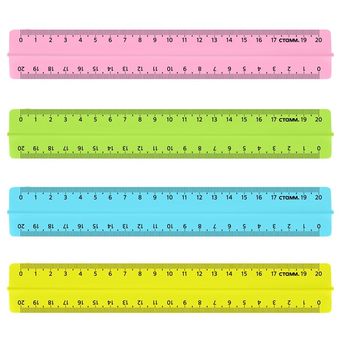 Линейка пластик 20см СТАММ пластиковая, с держателем, прозрачная, неоновые цвета, ассорти 083864 894-496
