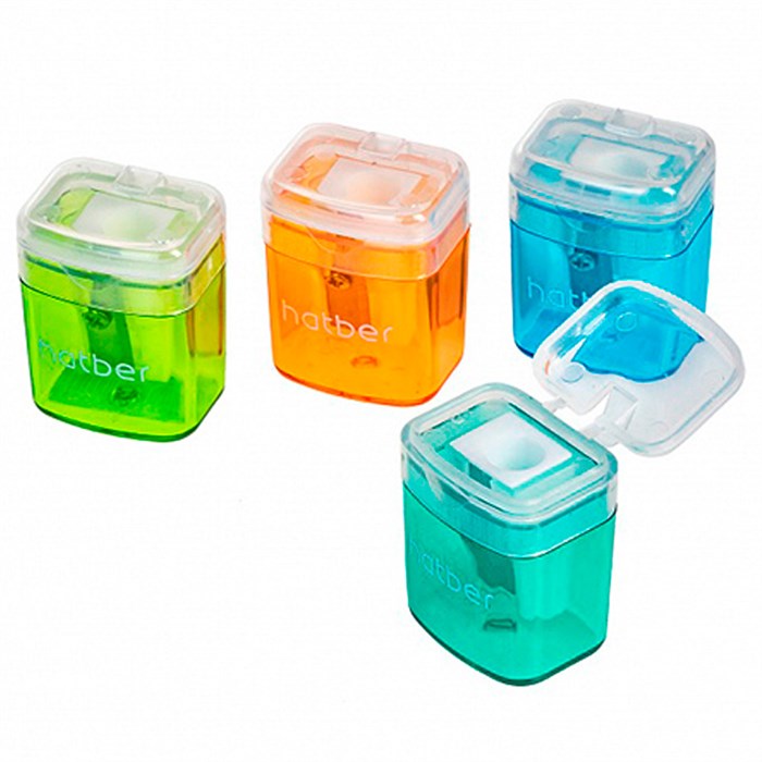 Точилка Hatber PRIME-S Пластиковая цвет. с контейнером-Ассорти- 4 цв BS_078197 887-305