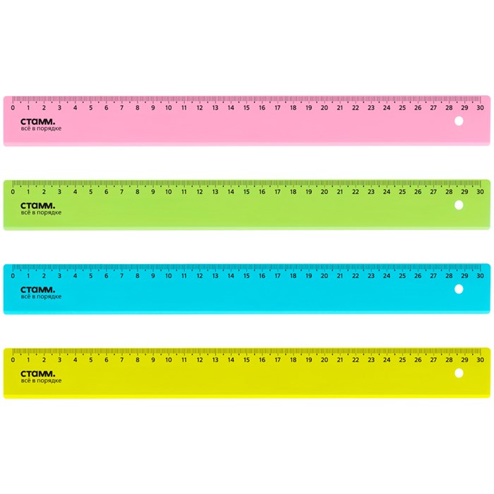 Линейка 30см СТАММ Neon Crystal пластиковая 010246 896-981