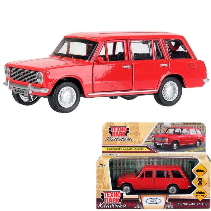 Модель 2102-12-RD-WOD ВАЗ-2102 12 см, двери, багаж, инер, красный Технопарк в кор. 439-771