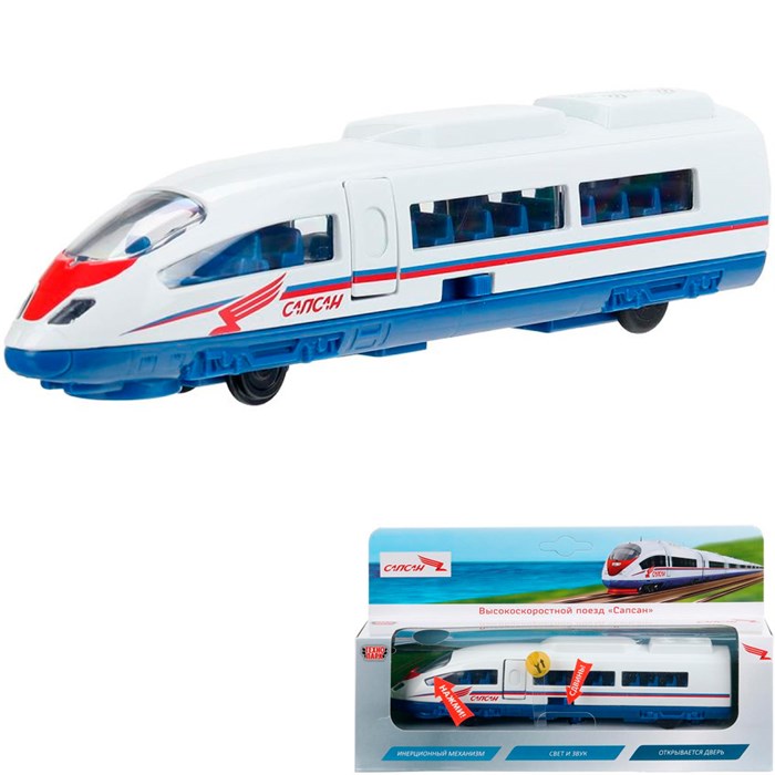 Модель SAPSAN-19SL-RZD-WOD Электропоезд Сапсан 19см,двери,1кноп,белый Технопарк  в коробке 439-748