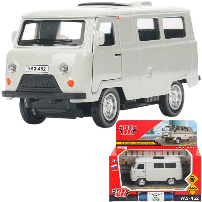 Модель UAZ452-11-SR Уаз-452 "буханка" 10,5 см, дв, инерц, серебристый Технопарк  в кор. 439-611